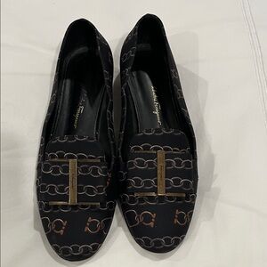 Salvatore Ferragamo Black and Brown Patterned Loafers
